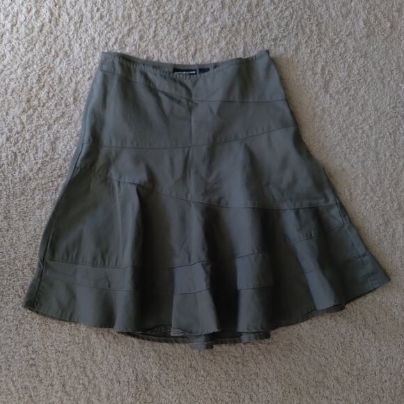 Vintage DKNY Khaki Olive Green Ruffle Flare Midi Skirt - Picture 1 of 4